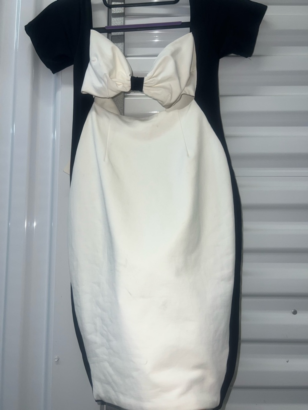 Black and White Bow-Front Mini Dress